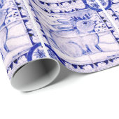 青と白のクリスマスラビットラッピング紙 ラッピングペーパー (ロールコーナー)