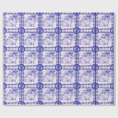 青と白のクリスマスラビットラッピング紙 ラッピングペーパー (フラット)