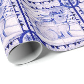 青と白のクリスマスラビットラッピング紙 ラッピングペーパー (ロールコーナー)