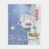 青と白のクリスマス教会のシーン毛布 フリースブランケット (正面)