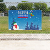 青と白のクリスマス雪だるま冬シーン 横断幕 (インサイチュ)