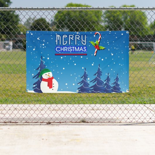 青と白のクリスマス雪だるま冬シーン 横断幕 (インサイチュ)