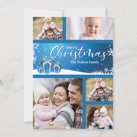 青と白のクリスマス5枚の写真 シーズンカード (正面)
