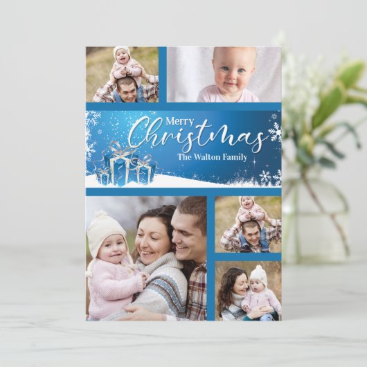 青と白のクリスマス5枚の写真 シーズンカード (スタンド正面)