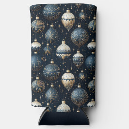 青と白のクリスマス ホリデー オーナメント スリム缶クーラー