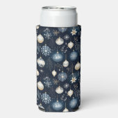 青と白のクリスマス ホリデー オーナメント スリム缶クーラー (Seltzer裏面)