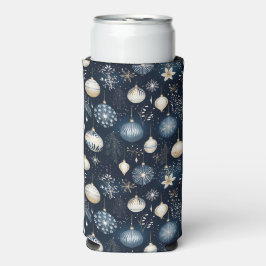 青と白のクリスマス ホリデー オーナメント スリム缶クーラー