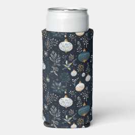 青と白のクリスマス ホリデー オーナメント スリム缶クーラー