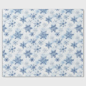 青と白のクリスマス モミの木と雪の結晶 ラッピングペーパー (フラット)
