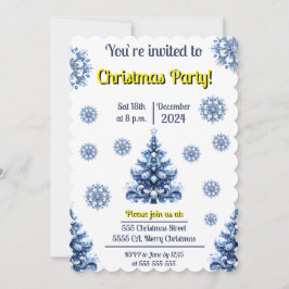 青と白のクリスマス 招待状
