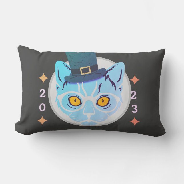 青と白のクール猫腰枕 アウトドアクッション (正面)