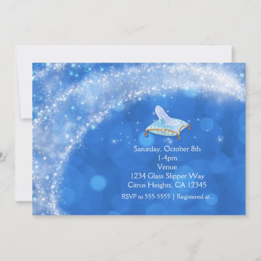 青と白のグラムエレガントキャリッジのストーリーブック 招待状 (裏面)