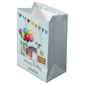 青と白のグレイイタリアンハウンドカラフル誕生日 ミディアムペーパーバッグ (正面アングル)