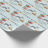 青と白のグレイイタリアンハウンドカラフル誕生日 ラッピングペーパー (角)