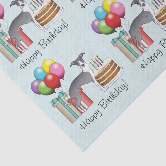 青と白のグレイイタリアンハウンドカラフル誕生日 薄葉紙 (詳細)