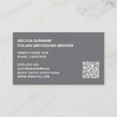 青と白のグレイハウンドイタリアンの漫画の犬 名刺 (裏面)