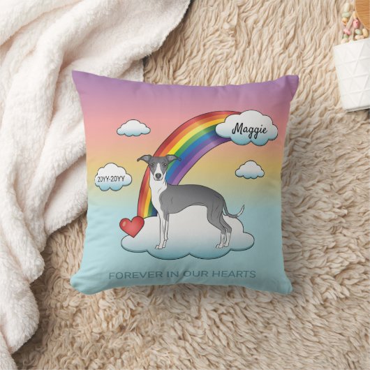 青と白のグレイハウンドイタリアンレインボーメモリアル クッション (ブランケット)