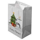 青と白のグレイハウンドイタリアン&クリスマスツリー ミディアムペーパーバッグ (正面アングル)