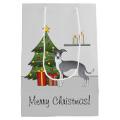 青と白のグレイハウンドイタリアン&クリスマスツリー ミディアムペーパーバッグ (裏面)