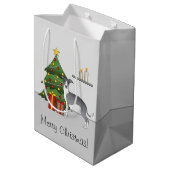 青と白のグレイハウンドイタリアン&クリスマスツリー ミディアムペーパーバッグ (裏面アングル)