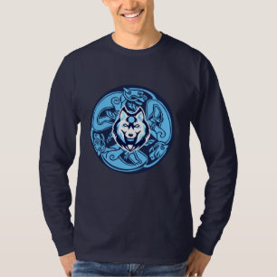 青と白のケルトオオカミデザイン Tシャツ