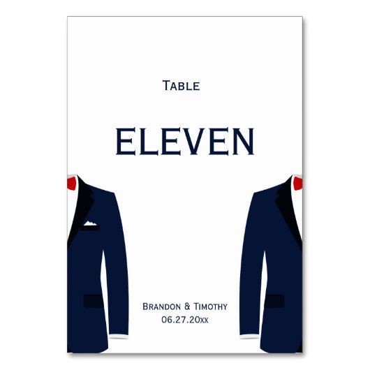 青と白のゲイ結婚のテーブル番号 テーブルナンバー (正面)