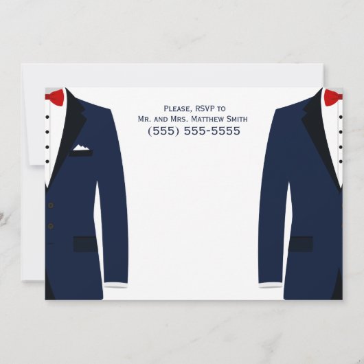 青と白のゲイ結婚のリハーサル招待状 招待状 (裏面)