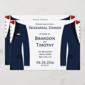 青と白のゲイ結婚のリハーサル招待状 招待状 (正面/裏面)