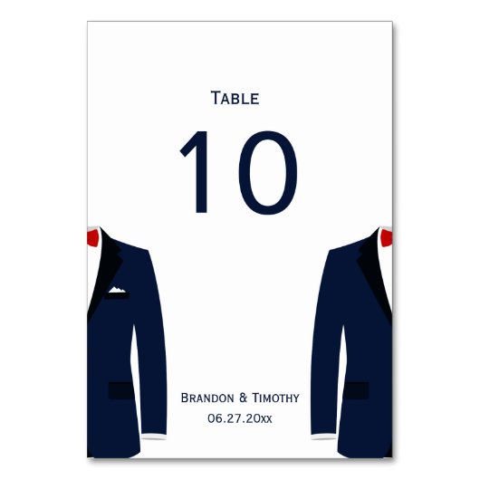 青と白のゲイ結婚の表番号カード テーブルナンバー (正面)