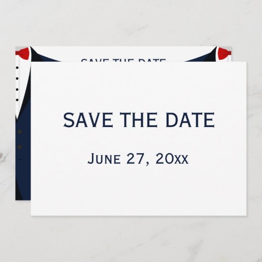 青と白のゲイ結婚式の日付カードを保存 招待状 (正面/裏面)