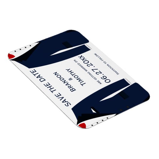 青と白のゲイ結婚式の日付磁石を保存 マグネット (右側)