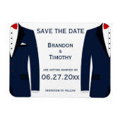 青と白のゲイ結婚式の日付磁石を保存 マグネット (横)