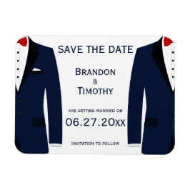 青と白のゲイ結婚式の日付磁石を保存 マグネット