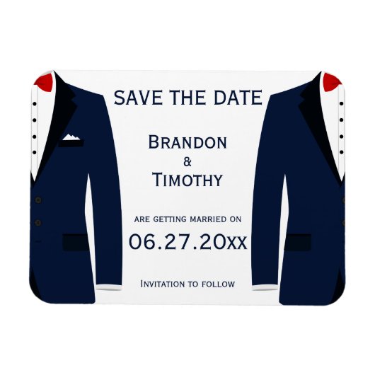 青と白のゲイ結婚式の日付磁石を保存 マグネット (横)