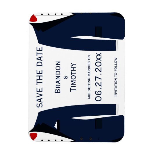 青と白のゲイ結婚式の日付磁石を保存 マグネット (縦)