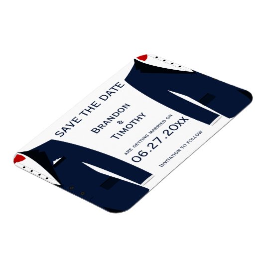 青と白のゲイ結婚式の日付磁石を保存 マグネット (左側)