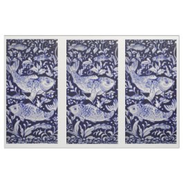 青と白のコイ池タイルデザイン布パネル ファブリック