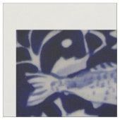 青と白のコイ池タイルデザイン布パネル ファブリック (クローズアップ)