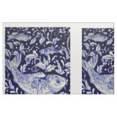 青と白のコイ池タイルデザイン布パネル ファブリック (ファットクウォーター)