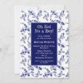 青と白のコイ赤ちゃんシャワー 案内状 (正面)