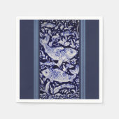 青と白のコイ魚のダイニエレガントング スタンダードカクテルナプキン (正面)