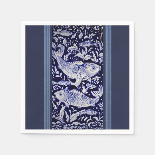 青と白のコイ魚のダイニエレガントング スタンダードカクテルナプキン (正面)