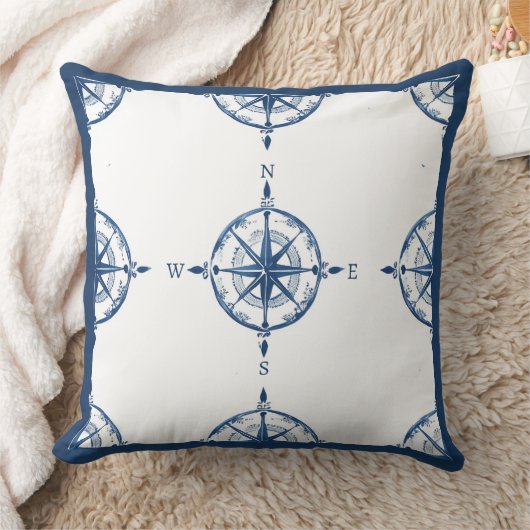青と白のコンパス航海の装飾用クッション クッション (ブランケット)