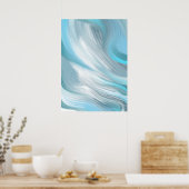 青と白のコンポジション抽象芸術 ポスター (キッチン)