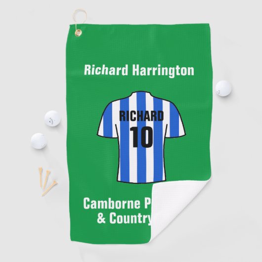 青と白のサッカーシャストライプツ ゴルフタオル (インサイチュ)