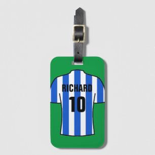 青と白のサッカーシャストライプツ ラゲッジタグ