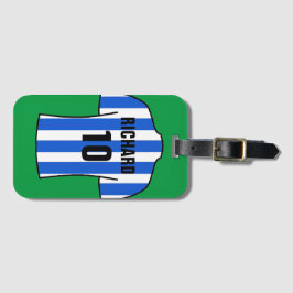 青と白のサッカーシャストライプツ ラゲッジタグ