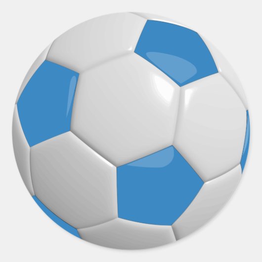 青と白のサッカーボール ラウンドシール (正面)