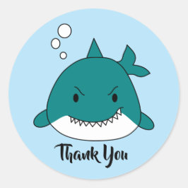 青と白のサメありがとう ラウンドシール
