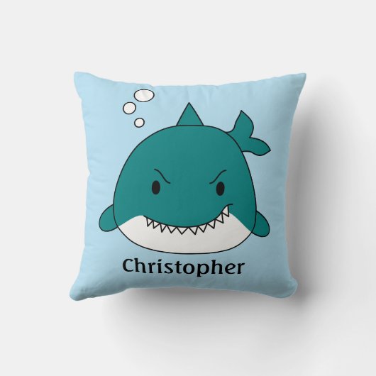 青と白のサメのカスタマイズ クッション (裏面)